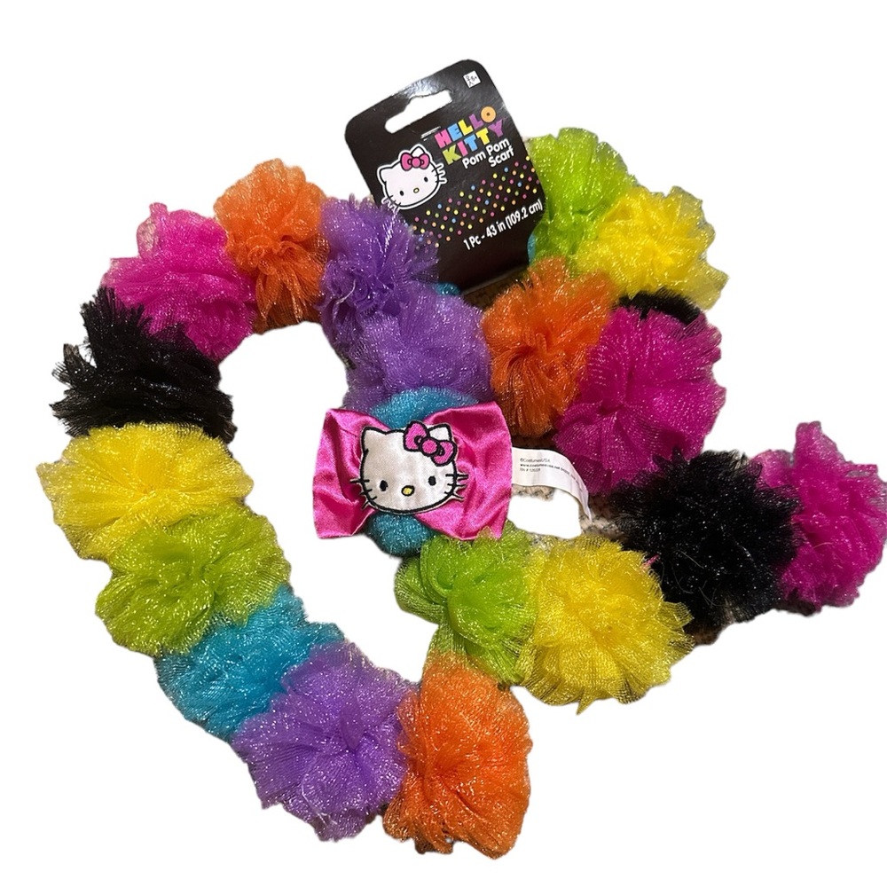 Hello Kitty Multi-Color 43”  Pom Pom Scarf Brand New! Halloween/Dress Up/Costume